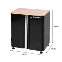 HUSKY 28 In. W X 33 In. H X 19 In.D Folding 22-Gauge Steel 1-Piece Garage Storage System In Black W/ Wooden Worktop