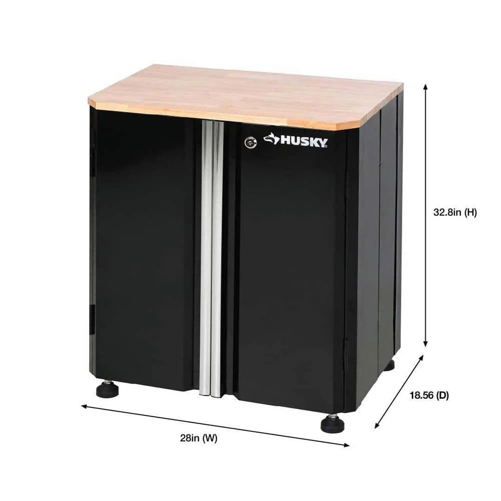 HUSKY 28 In. W X 33 In. H X 19 In.D Folding 22-Gauge Steel 1-Piece Garage Storage System In Black W/ Wooden Worktop 1 HUSKY 28 In. W X 33 In. H X 19 In.D Folding 22-Gauge Steel 1-Piece Garage Storage System In Black W/ Wooden Worktop