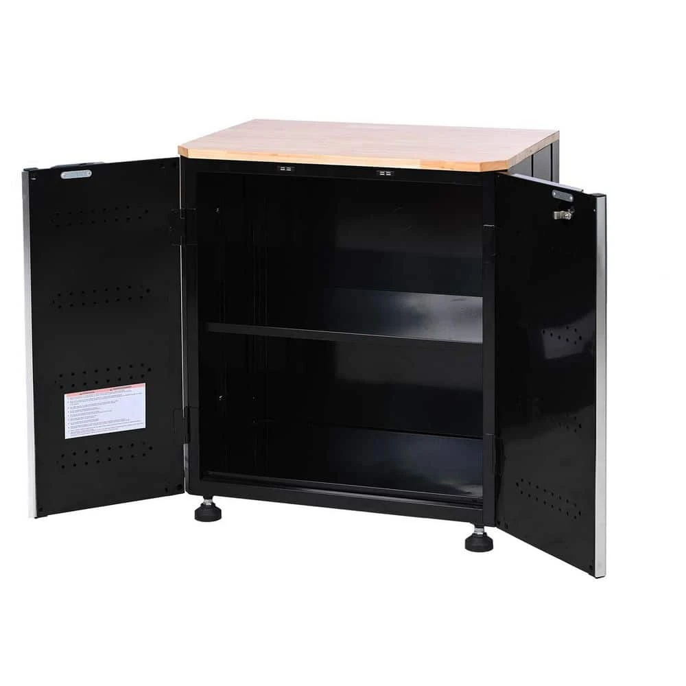 HUSKY 28 In. W X 33 In. H X 19 In.D Folding 22-Gauge Steel 1-Piece Garage Storage System In Black W/ Wooden Worktop 2 HUSKY 28 In. W X 33 In. H X 19 In.D Folding 22-Gauge Steel 1-Piece Garage Storage System In Black W/ Wooden Worktop - Image 2