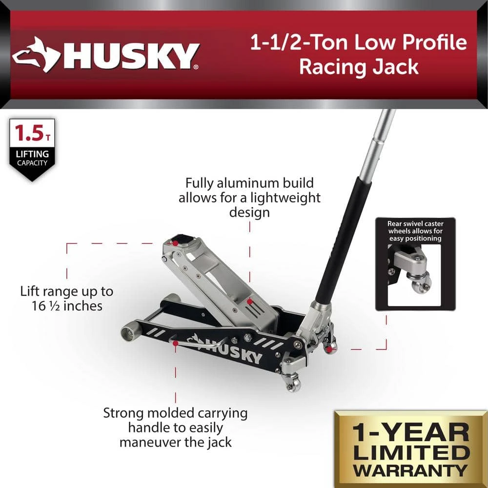 Husky 1-1/2-Ton Super Low Profile Aluminum Racing Car Jack With Quick Lift 2 Husky 1-1/2-Ton Super Low Profile Aluminum Racing Car Jack With Quick Lift - Image 2