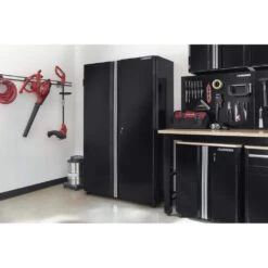 Husky Ready-to-Assemble 24-Gauge Steel Freestanding Garage Cabinet In Black (48 In. W X 72 In. H X 18.3 In. D) -Husky Shop black husky free standing cabinets g4802t us 1d 1000