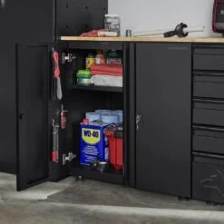 Husky Extra Wide Heavy Duty Welded 20-Gauge Steel 2-Door Garage Base Cabinet In Black (32 In. W X 33 In. H X 21.5 In. D) 24 Husky Extra Wide Heavy Duty Welded 20-Gauge Steel 2-Door Garage Base Cabinet In Black (32 In. W X 33 In. H X 21.5 In. D) -Husky Shop black husky free standing cabinets htc1000001 ex d4 1000