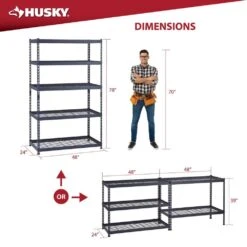 Husky 5-Shelf Metal Heavy-Duty Adjustable Garage Storage Shelving Unit In Black (48 In. W X 78 In. H X 24 In. D) 17 Husky 5-Shelf Metal Heavy-Duty Adjustable Garage Storage Shelving Unit In Black (48 In. W X 78 In. H X 24 In. D) -Husky Shop black husky freestanding shelving units n3r482478w5b 1d 1000