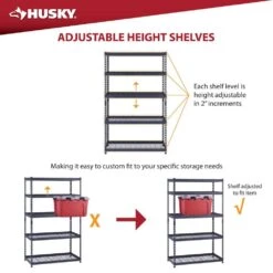 Husky 5-Shelf Metal Heavy-Duty Adjustable Garage Storage Shelving Unit In Black (48 In. W X 78 In. H X 24 In. D) 19 Husky 5-Shelf Metal Heavy-Duty Adjustable Garage Storage Shelving Unit In Black (48 In. W X 78 In. H X 24 In. D) -Husky Shop black husky freestanding shelving units n3r482478w5b 77 1000