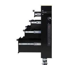 Husky 42 In. W X 18 In. D 8-Drawer Black Mobile Workbench Cabinet With Solid Wood Top -Husky Shop black husky mobile workbenches h42mwc8blk 44 1000