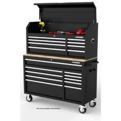 Husky Modular Tool Storage 52 In. W Standard Duty Black Mobile Workbench Cabinet With 8-Drawer Top Tool Chest -Husky Shop black husky mobile workbenches h52modsuite1 31 1000
