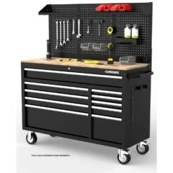 Husky Modular Tool Storage 52 In. W Standard Duty Black Mobile Workbench Cabinet With Pegboard -Husky Shop black husky mobile workbenches h52modsuite2 31 1000