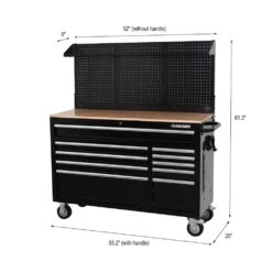 Husky Modular Tool Storage 52 In. W Standard Duty Black Mobile Workbench Cabinet With Pegboard -Husky Shop black husky mobile workbenches h52modsuite2 40 1000