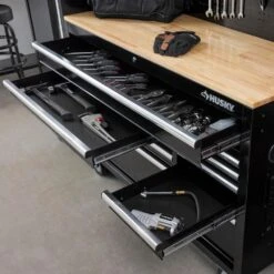 Husky Modular Tool Storage 52 In. W Standard Duty Black Mobile Workbench Cabinet With Pegboard -Husky Shop black husky mobile workbenches h52modsuite2 66 1000