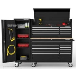 Husky Modular Tool Storage 72 In. W Standard Duty Black Mobile Workbench With 8-Drawer Top Tool Chest And 20 In. Side Locker -Husky Shop black husky mobile workbenches h52modsuite3 31 1000