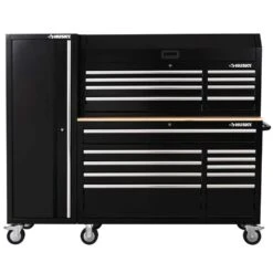 Husky Modular Tool Storage 72 In. W Standard Duty Black Mobile Workbench With 8-Drawer Top Tool Chest And 20 In. Side Locker -Husky Shop black husky mobile workbenches h52modsuite3 40 1000