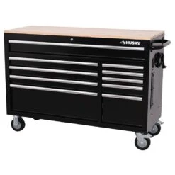 Husky Modular Tool Storage 72 In. W Standard Duty Black Mobile Workbench With 8-Drawer Top Tool Chest And 20 In. Side Locker -Husky Shop black husky mobile workbenches h52modsuite3 44 1000
