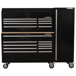 Husky Modular Tool Storage 72 In. W Standard Duty Black Mobile Workbench With 8-Drawer Top Tool Chest And 20 In. Side Locker -Husky Shop black husky mobile workbenches h52modsuite3 66 1000