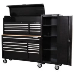 Husky Modular Tool Storage 72 In. W Standard Duty Black Mobile Workbench With 8-Drawer Top Tool Chest And 20 In. Side Locker -Husky Shop black husky mobile workbenches h52modsuite3 77 1000