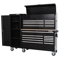 Husky Modular Tool Storage 72 In. W Standard Duty Black Mobile Workbench With 8-Drawer Top Tool Chest And 20 In. Side Locker -Husky Shop black husky mobile workbenches h52modsuite3 a0 1000
