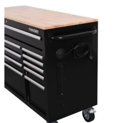 Husky Modular Tool Storage 92 In. W Standard Duty Black Mobile Workbench With 52 In. Top Tool Chest And (2) 20 In Side Lockers -Husky Shop black husky mobile workbenches h52modsuite4 4f 1000