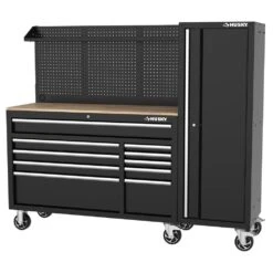 Husky Modular Tool Storage 72 In. W Standard Duty Black Mobile Workbench Cabinet With Pegboard And 20 In. Side Locker -Husky Shop black husky mobile workbenches h52modsuite5 1d 1000