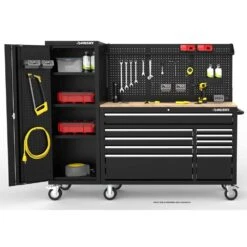 Husky Modular Tool Storage 72 In. W Standard Duty Black Mobile Workbench Cabinet With Pegboard And 20 In. Side Locker -Husky Shop black husky mobile workbenches h52modsuite5 31 1000