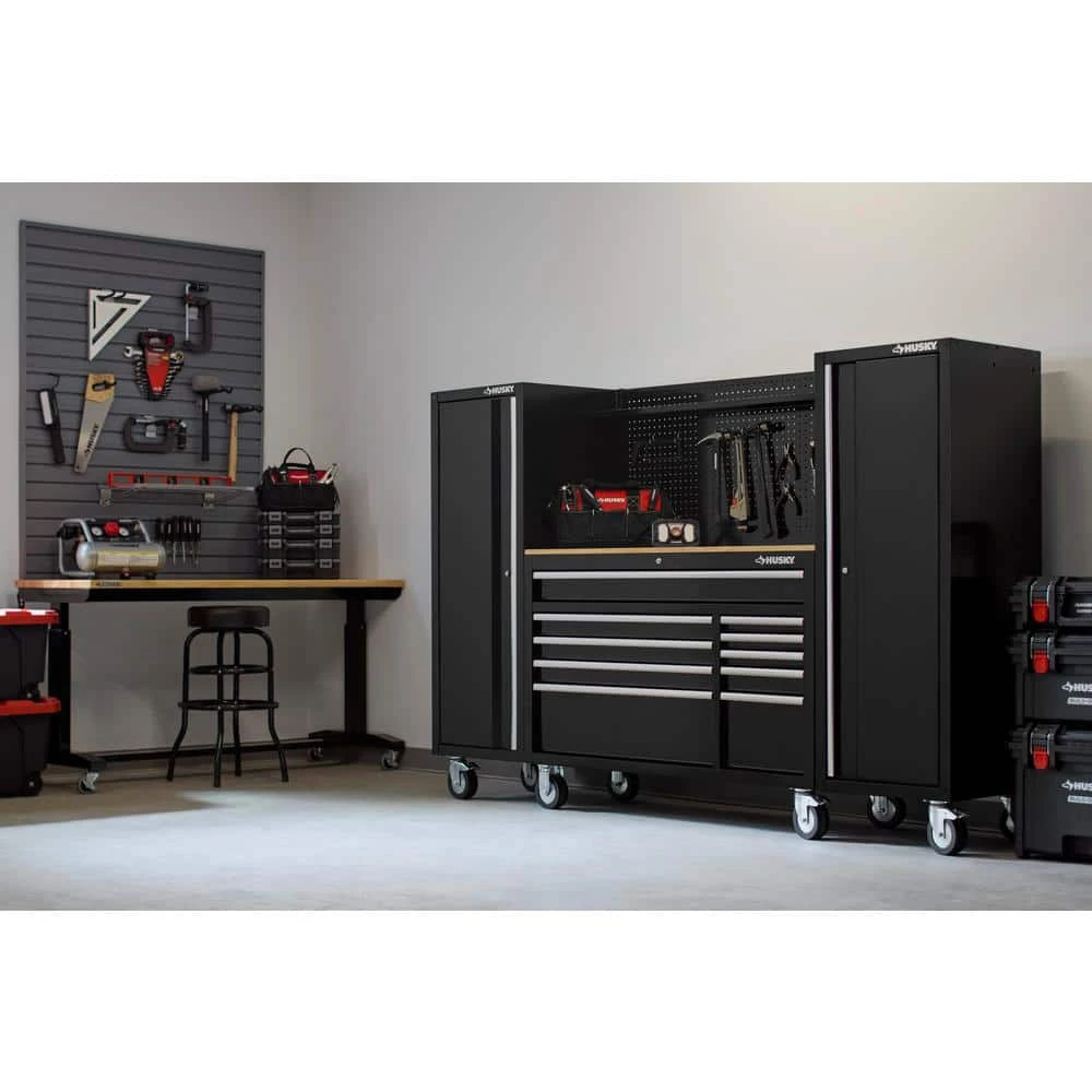 Husky Modular Tool Storage 92 In. W Standard Duty Black Mobile Workbench Cabinet With Pegboard And (2) 20 In. Side Lockers 5 Husky Modular Tool Storage 92 In. W Standard Duty Black Mobile Workbench Cabinet With Pegboard And (2) 20 In. Side Lockers - Image 5