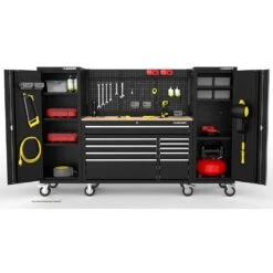 Husky Modular Tool Storage 92 In. W Standard Duty Black Mobile Workbench Cabinet With Pegboard And (2) 20 In. Side Lockers 25 Husky Modular Tool Storage 92 In. W Standard Duty Black Mobile Workbench Cabinet With Pegboard And (2) 20 In. Side Lockers -Husky Shop black husky mobile workbenches h52modsuite6 31 1000