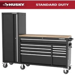 Husky Modular Tool Storage 72 In. W Standard Duty Black Mobile Workbench Cabinet With 20 In. Side Locker