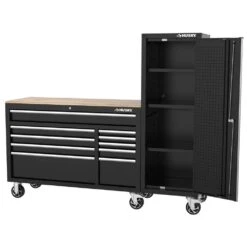 Husky Modular Tool Storage 72 In. W Standard Duty Black Mobile Workbench Cabinet With 20 In. Side Locker -Husky Shop black husky mobile workbenches h52modsuite7 66 1000