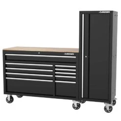 Husky Modular Tool Storage 72 In. W Standard Duty Black Mobile Workbench Cabinet With 20 In. Side Locker -Husky Shop black husky mobile workbenches h52modsuite7 a0 1000
