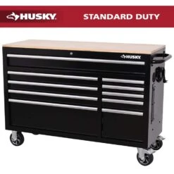 Husky Modular Tool Storage 52 In. W X 20 In. D Standard Duty Black Mobile Workbench Cabinet