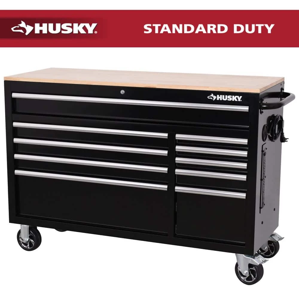 Husky Modular Tool Storage 52 In. W X 20 In. D Standard Duty Black Mobile Workbench Cabinet 1 Husky Modular Tool Storage 52 In. W X 20 In. D Standard Duty Black Mobile Workbench Cabinet