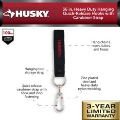 Husky 36 In. Heavy Duty Hanging Quick-Release Hooks With Carabiner Strap -Husky Shop black husky tool bags hd00140 th e1 1000