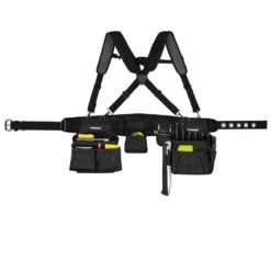 Husky 2-Bag 18-Pocket Black Framer's Suspension Rig Work Tool Belt With Suspenders