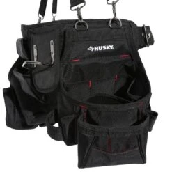 Husky 2-Bag 18-Pocket Black Framer's Suspension Rig Work Tool Belt With Suspenders -Husky Shop black husky tool belts hd00116 th 76 1000