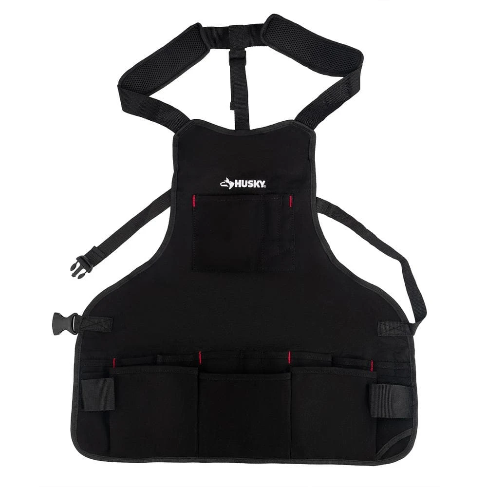 Husky 23 In. 16-Pocket Black Canvas Bib Tool Work Apron 1 Husky 23 In. 16-Pocket Black Canvas Bib Tool Work Apron