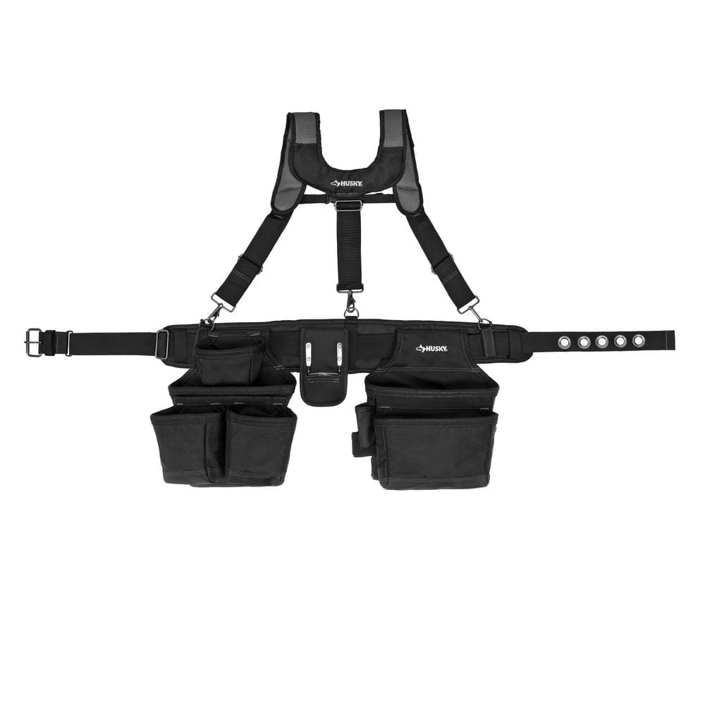 Husky 16-Pocket Black Carpenter's Tool Belt With Suspenders 1 Husky 16-Pocket Black Carpenter's Tool Belt With Suspenders