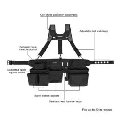 Husky 3-Bag 17-Pocket Black Framer's Suspension Rig Work Tool Belt With Suspenders -Husky Shop black husky tool belts hd00145 40 1000