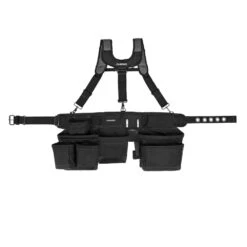 Husky 3-Bag 17-Pocket Black Framer's Suspension Rig Work Tool Belt With Suspenders