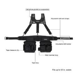 Husky 2-Bag 14-Pocket Electrician's Work Tool Belt Tool Storage Suspension Rig With Suspenders In Black 10 Husky 2-Bag 14-Pocket Electrician's Work Tool Belt Tool Storage Suspension Rig With Suspenders In Black -Husky Shop black husky tool belts hd00146 40 1000