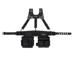 Husky 2-Bag 14-Pocket Electrician's Work Tool Belt Tool Storage Suspension Rig With Suspenders In Black