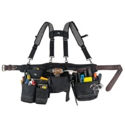 Husky Framers 3-Bag Work Tool Belt With Suspenders -Husky Shop black husky tool belts hd00172 40 1000