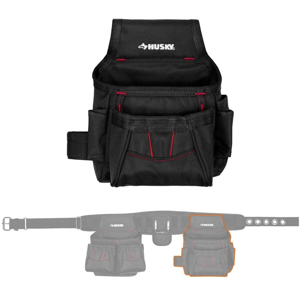 Husky 2-Bag 10-Pocket Contractor's Work Tool Belt Tool Storage In Black 4 Husky 2-Bag 10-Pocket Contractor's Work Tool Belt Tool Storage In Black - Image 4