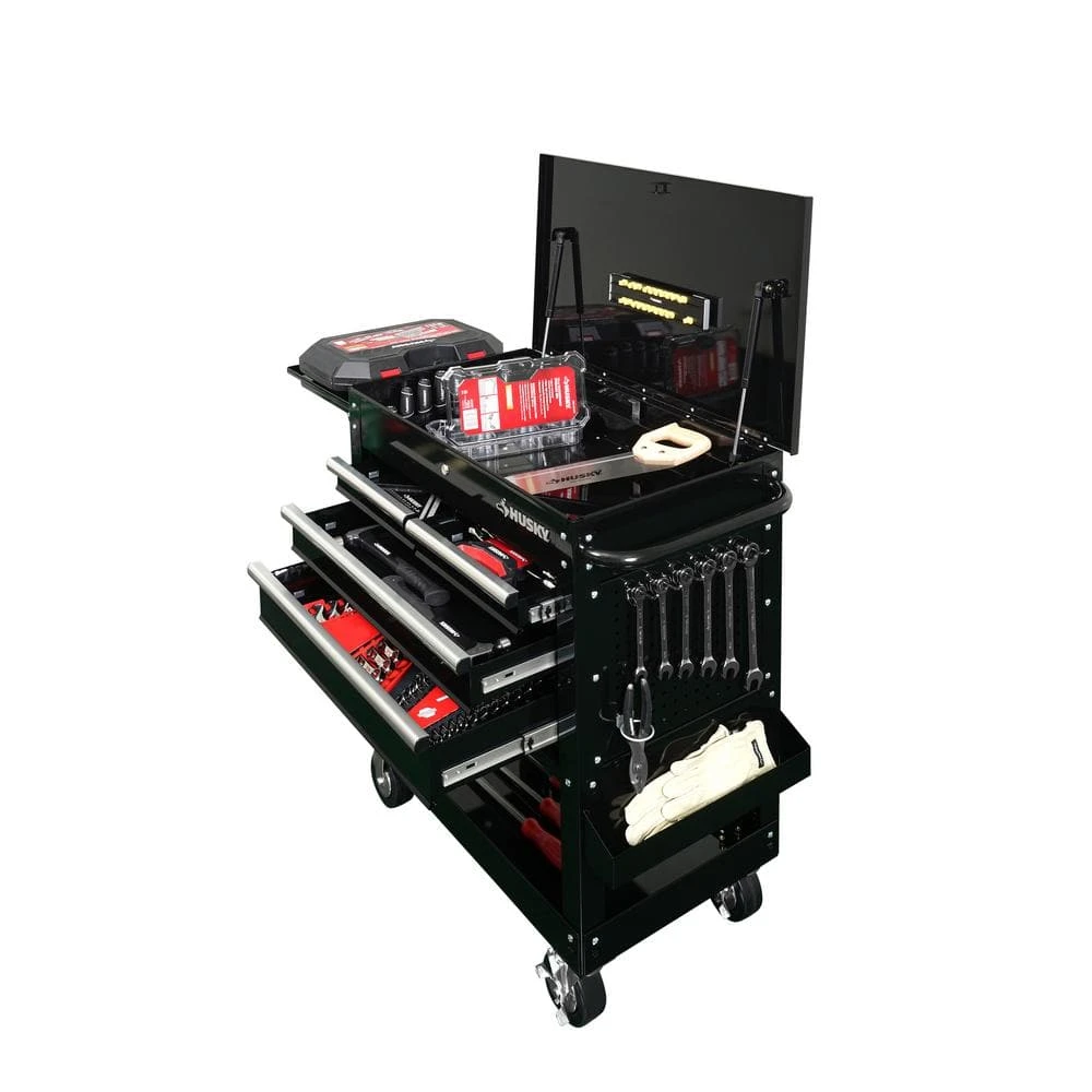 Husky Tool Storage 33 In. W Mechanics Cart With Extended Side Table And Bottle Tray 5 Husky Tool Storage 33 In. W Mechanics Cart With Extended Side Table And Bottle Tray - Image 5