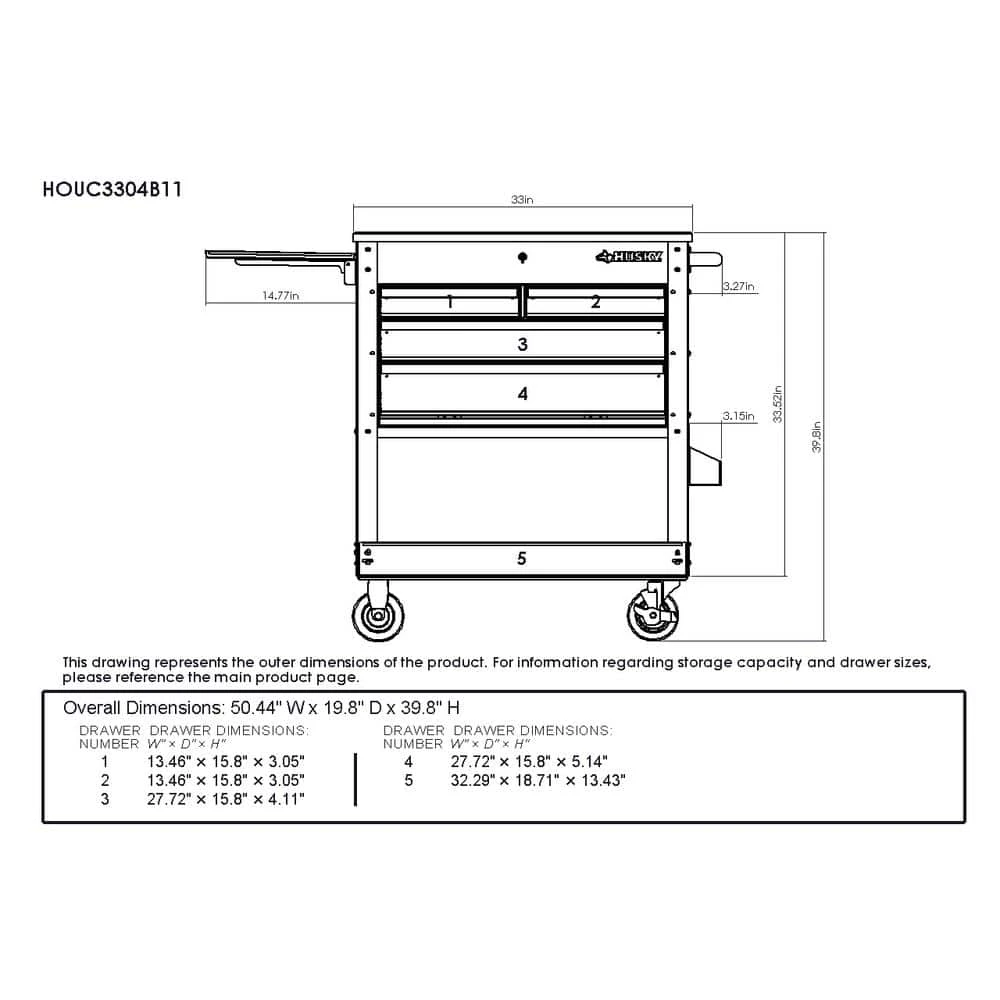 Husky Tool Storage 33 In. W Mechanics Cart With Extended Side Table And Bottle Tray 15 Husky Tool Storage 33 In. W Mechanics Cart With Extended Side Table And Bottle Tray - Image 15