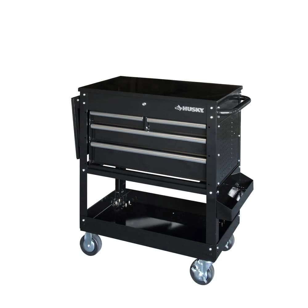 Husky Tool Storage 33 In. W Mechanics Cart With Extended Side Table And Bottle Tray 11 Husky Tool Storage 33 In. W Mechanics Cart With Extended Side Table And Bottle Tray - Image 11