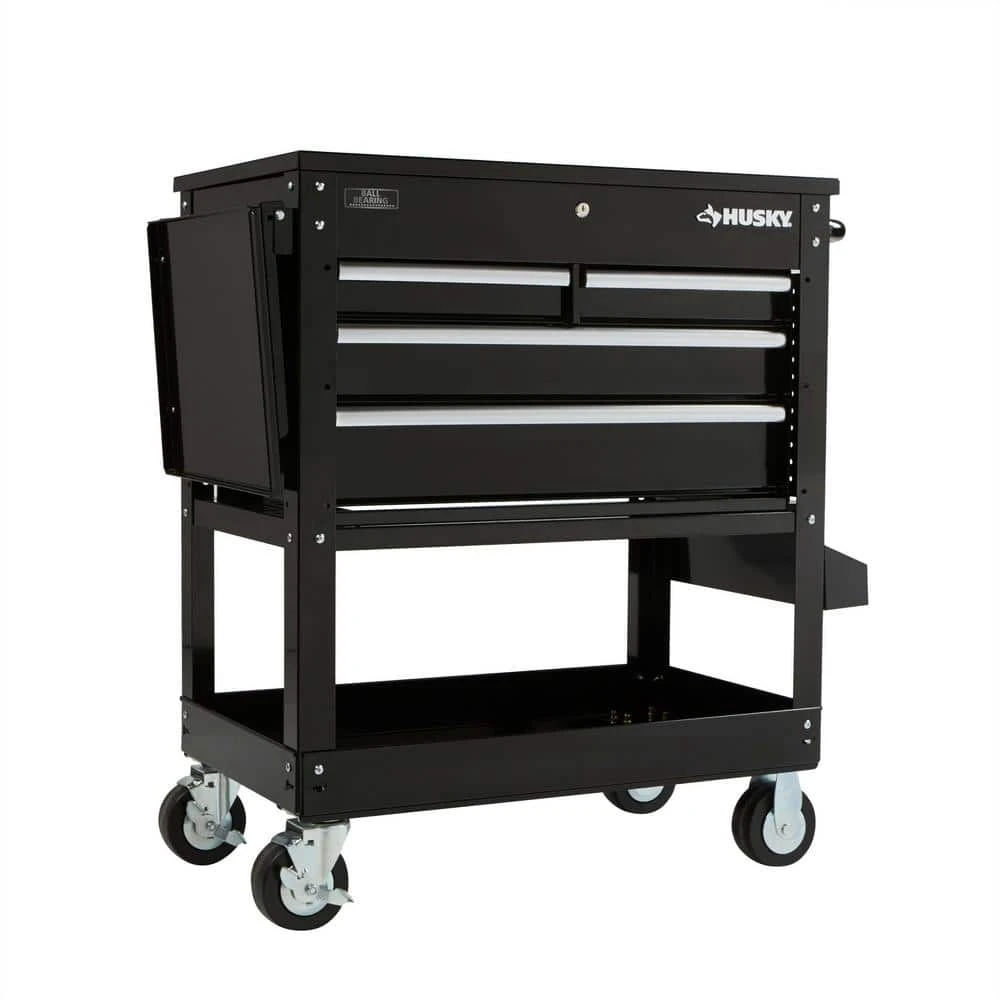 Husky Tool Storage 33 In. W Mechanics Cart With Extended Side Table And Bottle Tray 6 Husky Tool Storage 33 In. W Mechanics Cart With Extended Side Table And Bottle Tray - Image 6