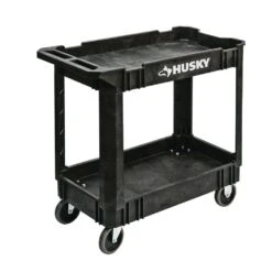 Husky 2-Tier Plastic 4-Wheeled Service Cart In Black