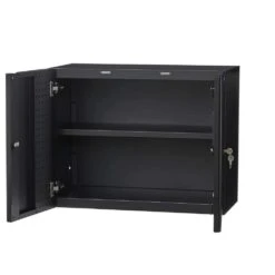 Husky Heavy Duty Welded 20-Gauge Steel Wall Mounted Garage Cabinet In Black (28 In. W X 22 In. H X 14 In. D) -Husky Shop black husky wall mounted cabinets htc1000010 66 1000