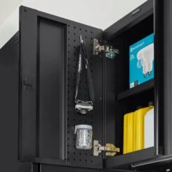 Husky Heavy Duty Welded 20-Gauge Steel Wall Mounted Garage Cabinet In Black (28 In. W X 22 In. H X 14 In. D) -Husky Shop black husky wall mounted cabinets htc1000010 c3 1000