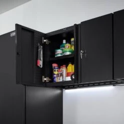 Husky Extra Wide Heavy Duty Welded 20-Gauge Steel Wall Mounted Garage Cabinet In Black (32 In. W X 22 In. H X 14 In. D) -Husky Shop black husky wall mounted cabinets htc1000010 ex 40 1000