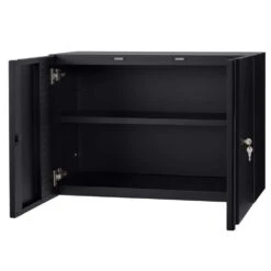 Husky Extra Wide Heavy Duty Welded 20-Gauge Steel Wall Mounted Garage Cabinet In Black (32 In. W X 22 In. H X 14 In. D)