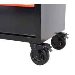 Husky Limited Edition 61 In. W X 23 In. D 11-Drawer Black Mobile Workbench Cabinet With Solid Wood Top And Red Trim -Husky Shop black mobile workbenches h61mwc11bkred 76 1000